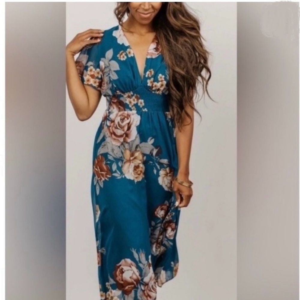 Baltic Born Teal Floral Midi Dress